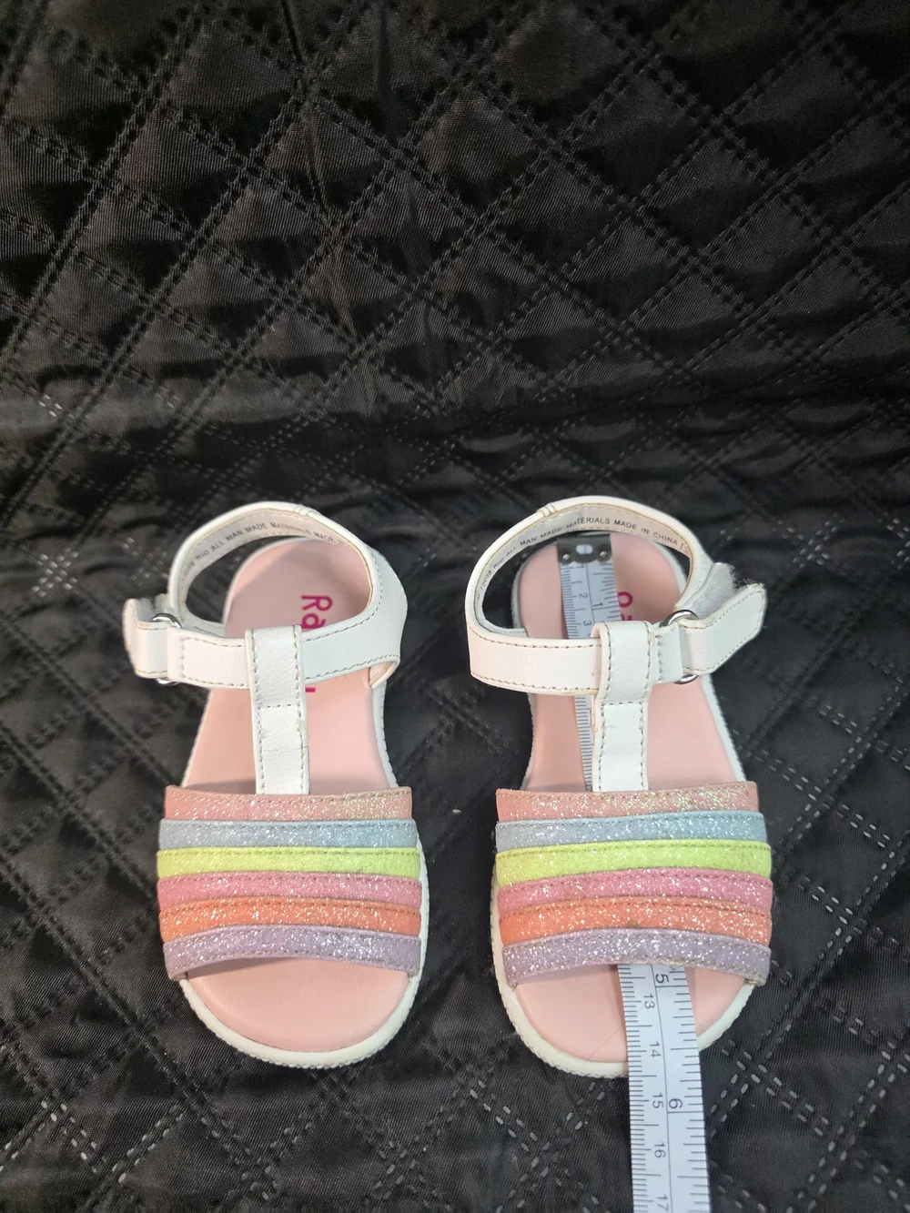 Rachel Shoes Girls' White Sandals with Rainbow Straps